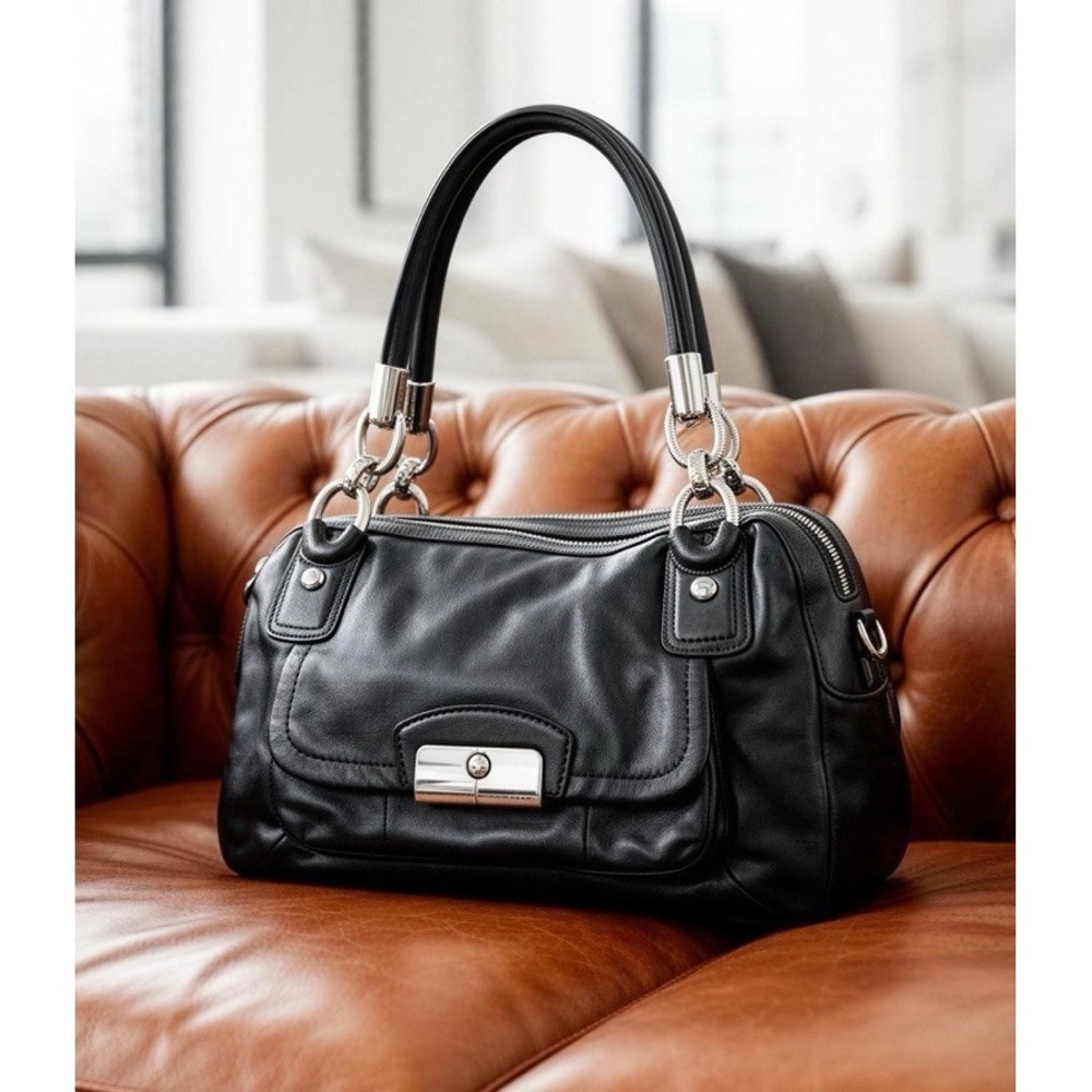 Vtg Coach Kristin Black Leather Satchel #16800 Missing Shoulder Strap